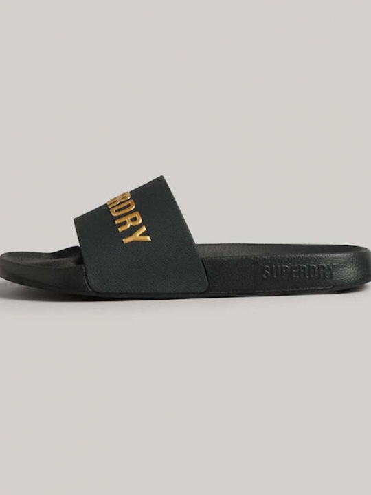 Superdry Logo Vegan Pool Slides σε Μαύρο Χρώμα