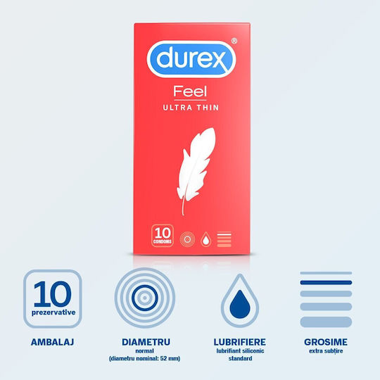 Durex Durex Kondome Ultra 10τμχ 52mm Dünn für Natürliches Gefühl