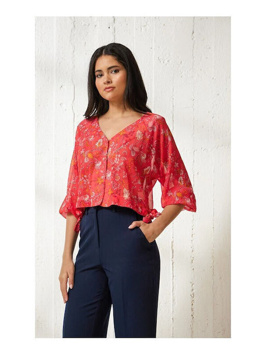 Damen Sommer Bluse Langärmelig Coral