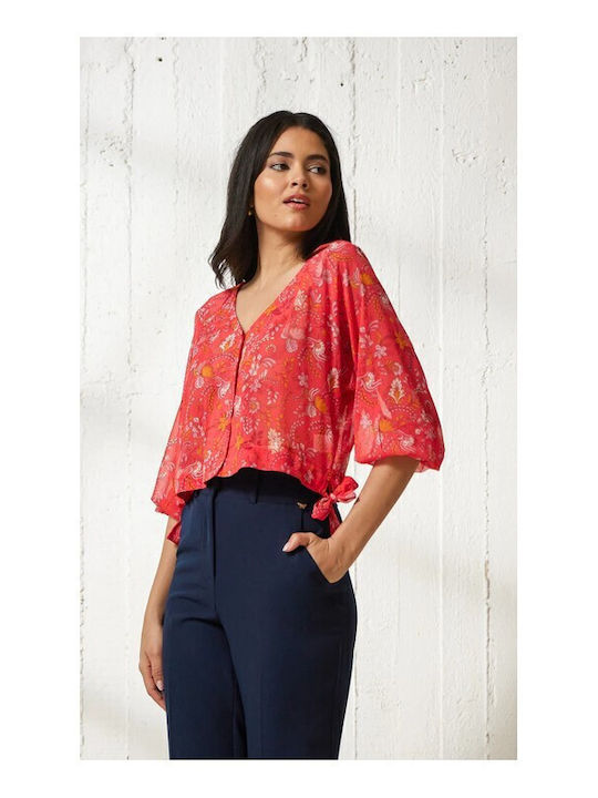 Damen Sommer Bluse Langärmelig Coral