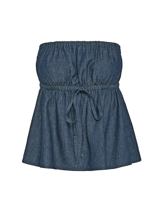 Milla Damen Sommerliche Bluse Leinen Trägerlos Dark Blue