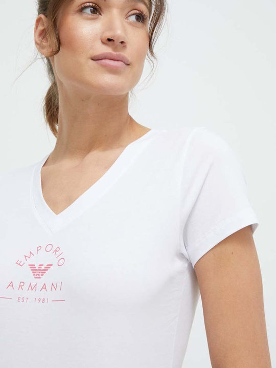 Emporio Armani Γυναικείο T-shirt με V Λαιμόκοψη Λευκό