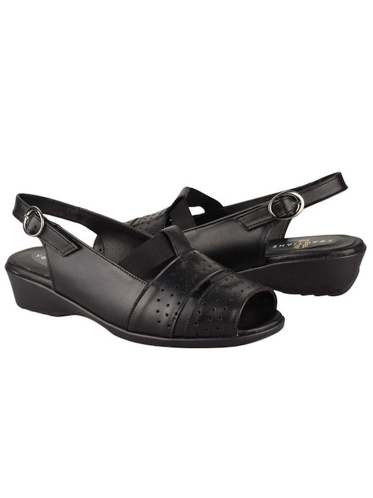 Yfantidis Leder Damen Flache Sandalen Anatomisch in Schwarz Farbe