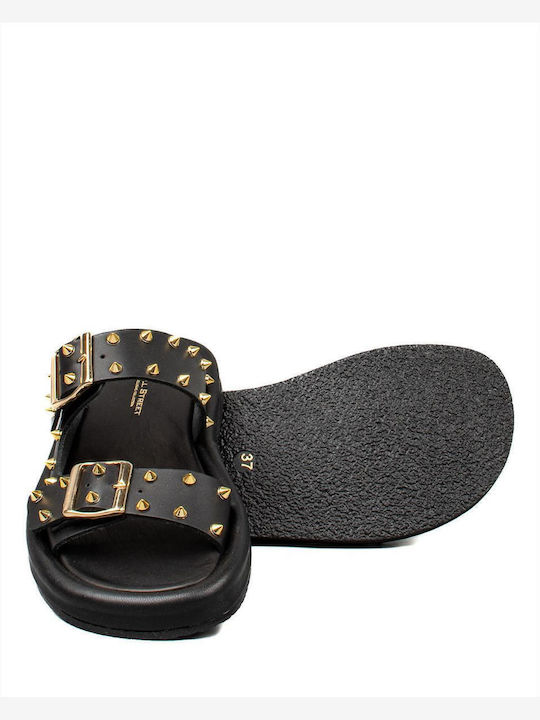Leather Women's Flat Sandals Flatforms in Black Color