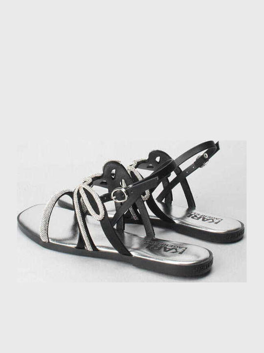 Women's Flat Sandals with Strap in Black Color