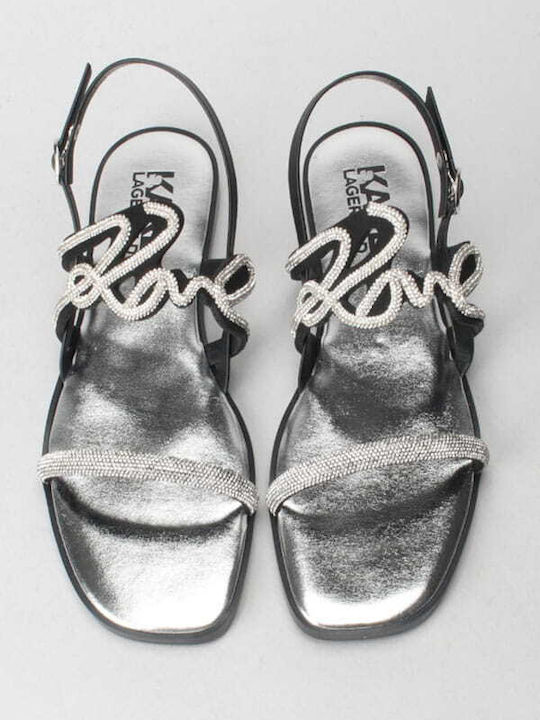 Women's Flat Sandals with Strap in Black Color