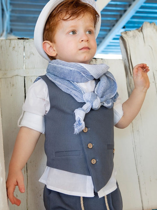 Bambolino Baptism Suit With Vest For Boy Kiriakos Blue 7 Pieces