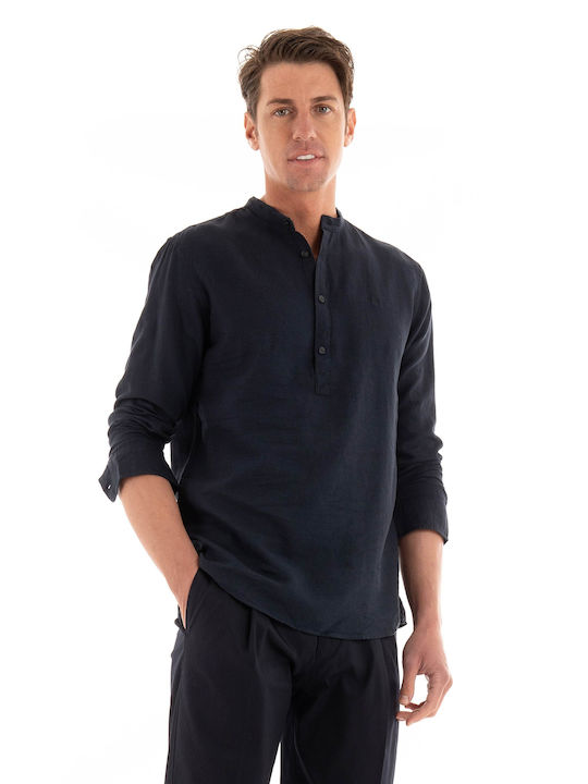 Jack & Jones Men's Shirt Long Sleeve Linen Blue