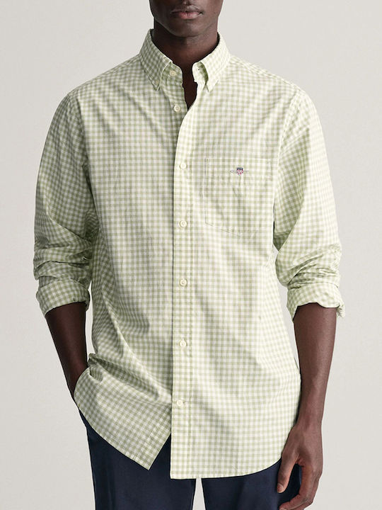 Gant Men's Shirt Long Sleeve Cotton Checked Green