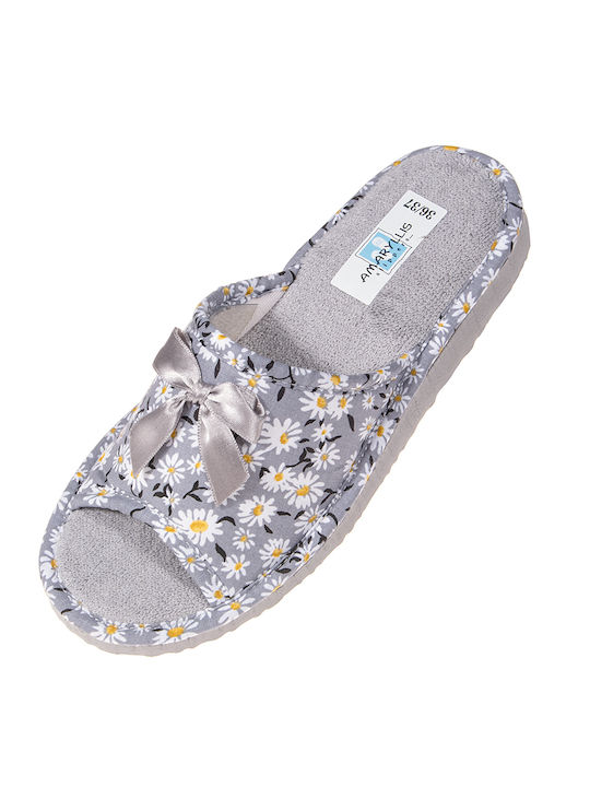 Amaryllis Slippers Δερμάτινες Χειμερινές Γυναικείες Παντόφλες σε Γκρι χρώμα