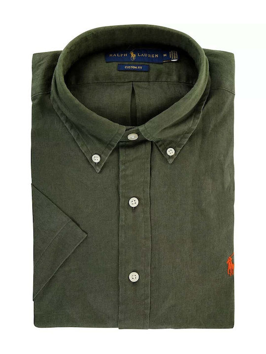 Ralph Lauren Men's Shirt Short Sleeve Linen Green