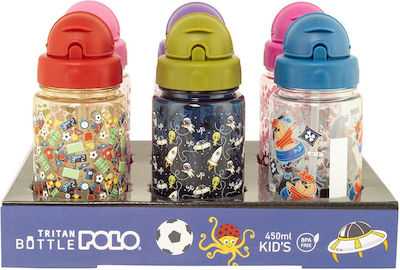 Polo Kids Water Bottle Plastic with Straw Fuchsia 450ml