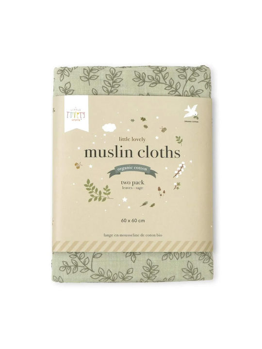 A Little Lovely Company Muslin Swaddle Wraps Green 60x60cm. 2pcs