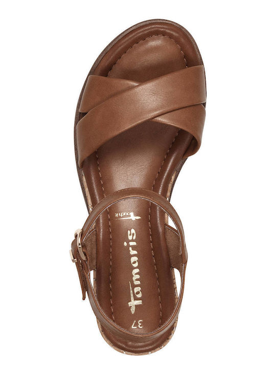 Women's Synthetic Leather Ankle Strap Platforms Tabac Brown