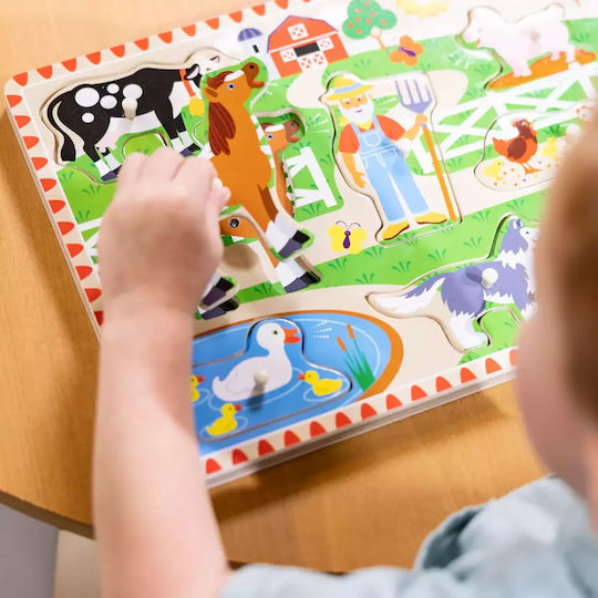 Дървено Детски Пъзел с Шипове Old MacDonald's Farm за Над 2 години+ Години 8бр Melissa & Doug