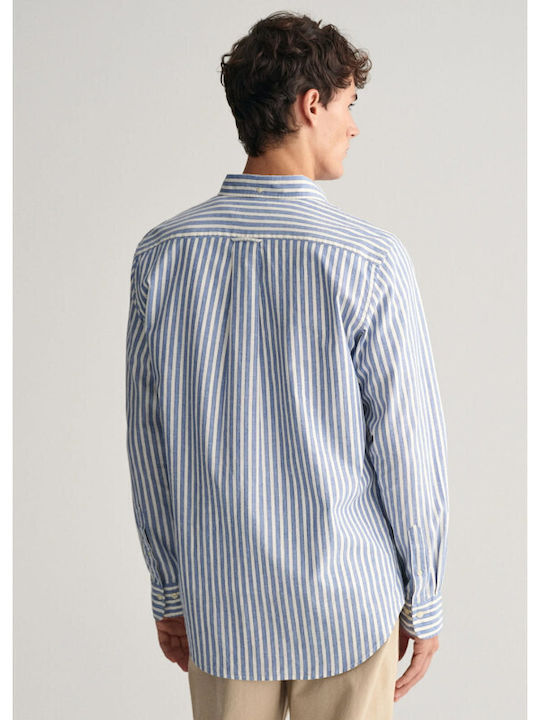 Gant Men's Shirt Long Sleeve Cotton Striped Blue