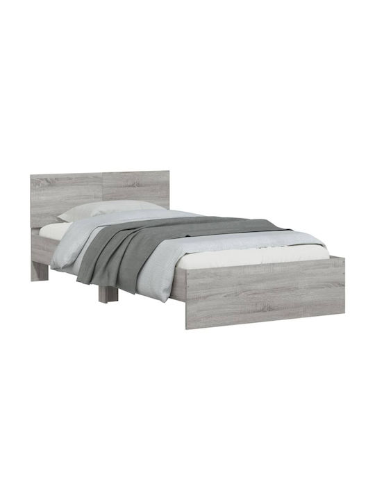 Bed Single Wooden Gray with Slats for Mattress 100x200cm