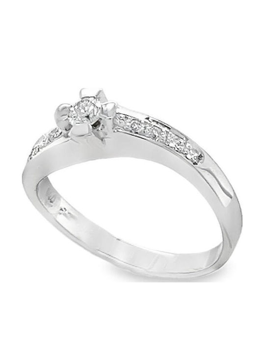 18K White Gold Mono Ring with Diamonds and 18K Carats Rn09406