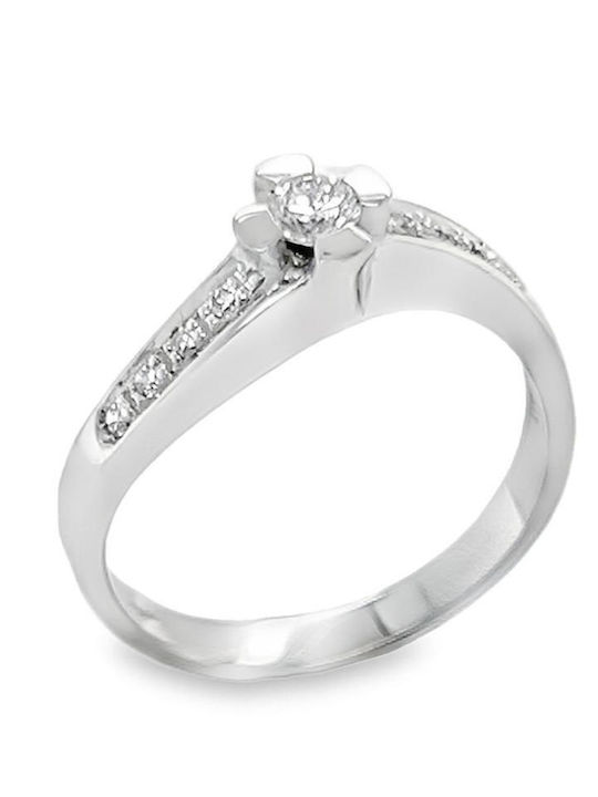 18K White Gold Mono Ring with Diamonds and 18K Carats Rn09406