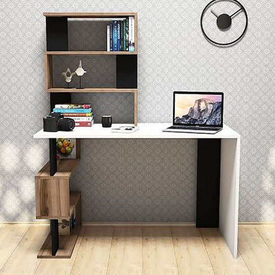 Birou Aigina Din Lemn Alb/Nuc/Negru 120x60x148cm