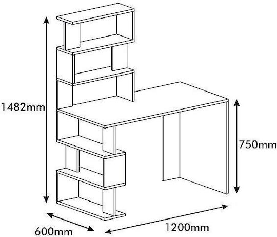 Birou Aigina Din Lemn Alb/Nuc/Negru 120x60x148cm