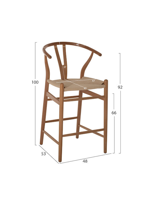 Stool Bar with Backrest Wooden Brown 48x53x100cm