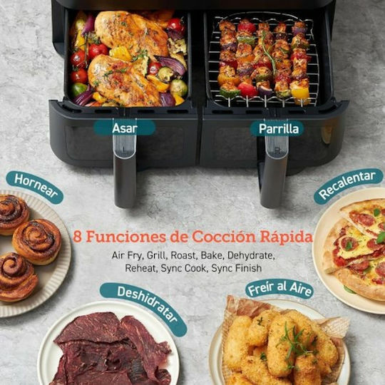 Cosori Dual Basket 8.5 Chef Edition Heißluftfritteuse mit Doppel-Abnehmbarer Korb 8.5Es Schwarz