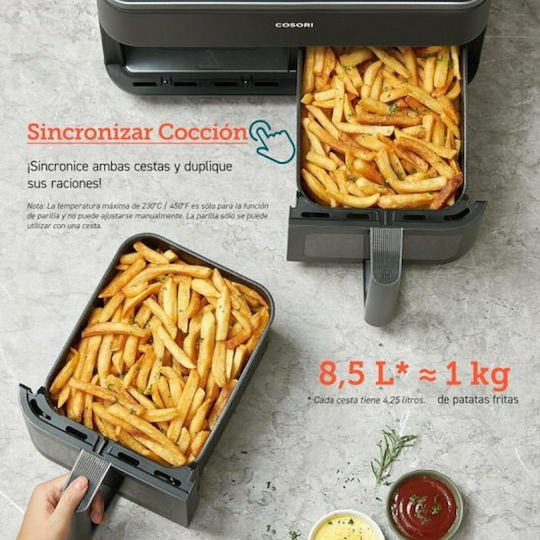 Cosori Dual Basket 8.5 Chef Edition Heißluftfritteuse mit Doppel-Abnehmbarer Korb 8.5Es Schwarz