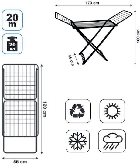 Vesta Plastic Folding Floor Clothes Drying Rack with Hanging Length 20m