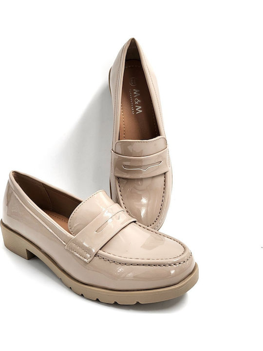 Patent Leather Women's Moccasins in Beige Color