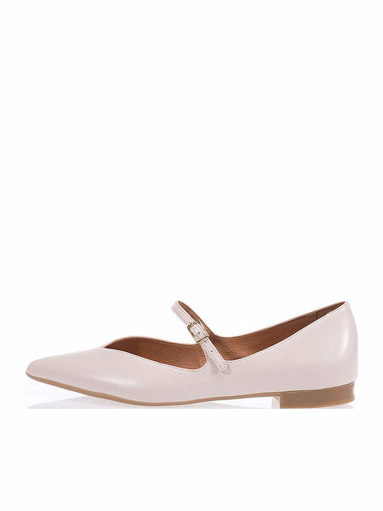 Lederne Damen Ballerinas Spitz zulaufend in Beige Farbe