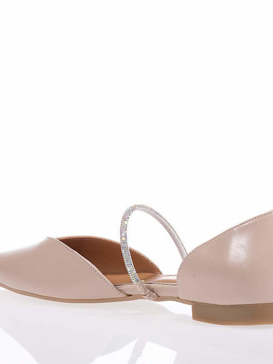 Toutounis Leather Pointy Ballerinas Beige