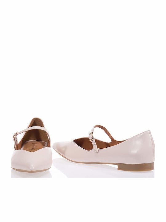 Lederne Damen Ballerinas Spitz zulaufend in Beige Farbe