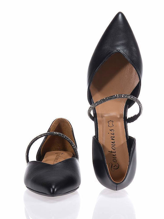 Lederne Damen Ballerinas Spitz zulaufend in Schwarz Farbe