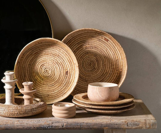 Andrea House Dekorative Platte Rund Rattan Weiß 1Stück 32x32x2cm
