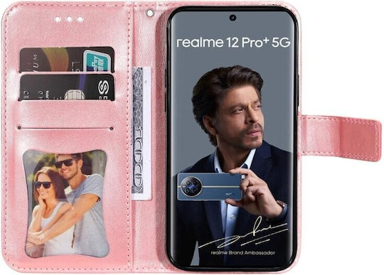 Flowers Wallet Ροζ Χρυσό (Realme 12 Pro 5G / 12 Pro+ Plus 5G)
