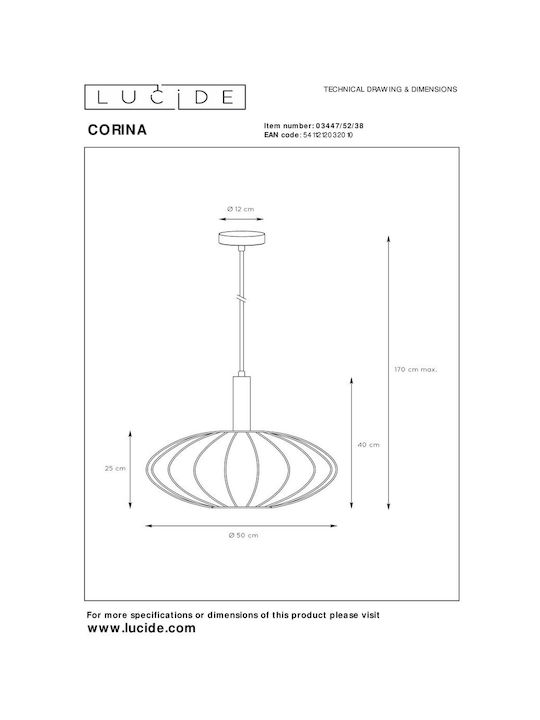 Lucide Lightning Adjustable Pendant Light Beige with Socket E27 50cm