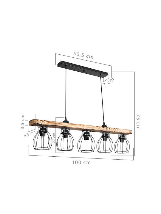 Pakketo Jazzy Pendant Light Black with Socket E27 100x27x27cm