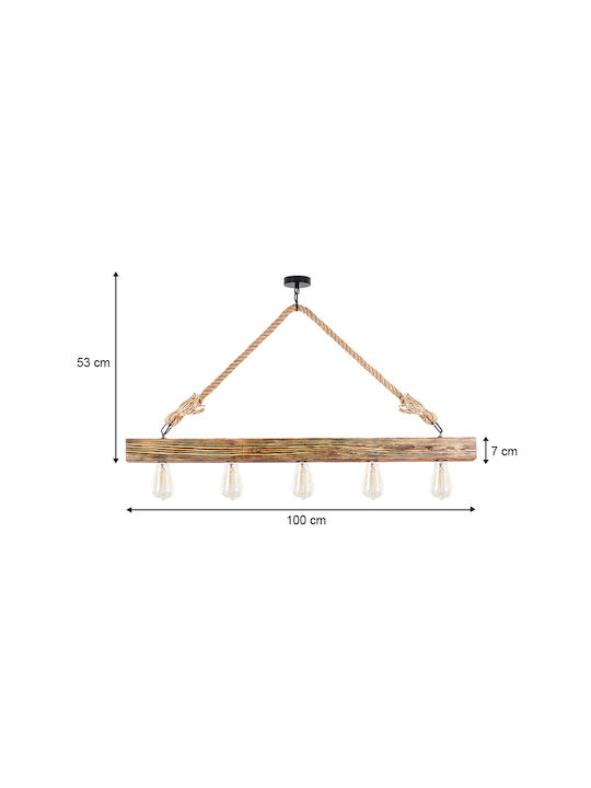 Megapap Erebos Hängelampe Braun mit Seil für 5 Lampen E27 100x7x53cm.