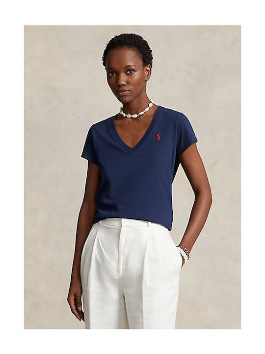 Ralph Lauren Women's Athletic T-shirt with V Neckline Navy Blue