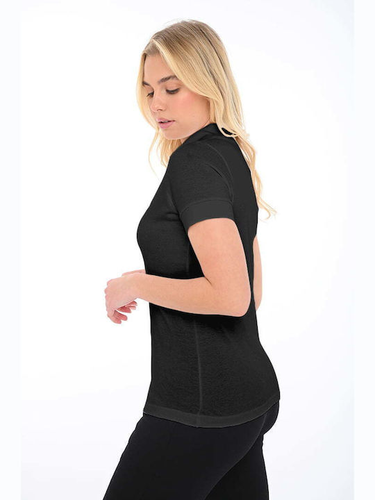 Women's Polo Blouse Short Sleeve Black