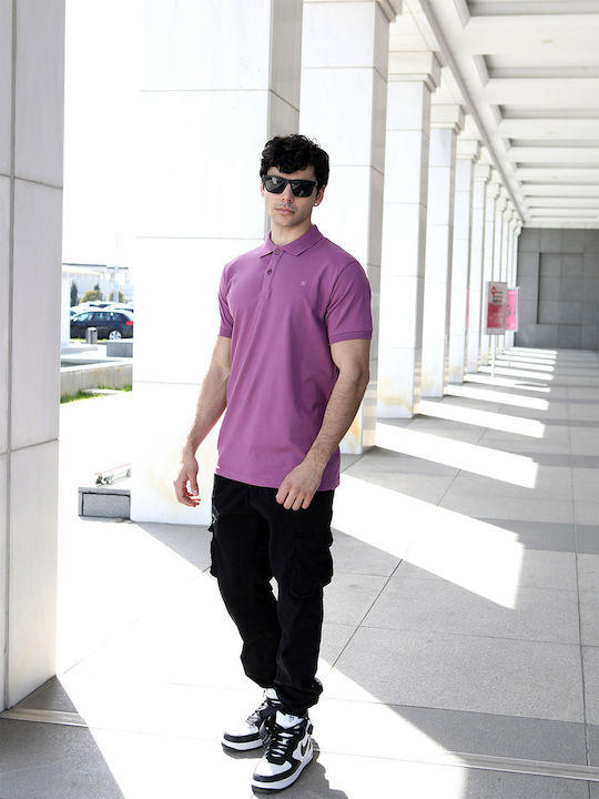 Yolofashion Men's Short Sleeve Blouse Purple