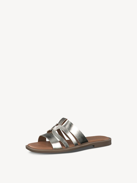Leder Flache Damen Sandalen Silber
