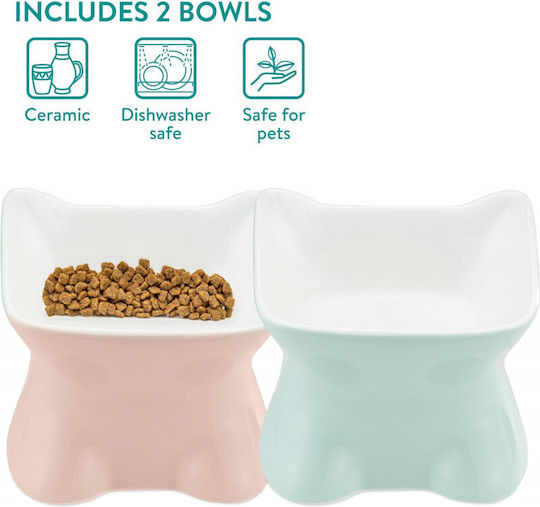 Navaris Set de 2 Ceramică Bol Mâncare & Apă pentru Câine & Pisică 120ml 11.6cm în Culoare Verde
