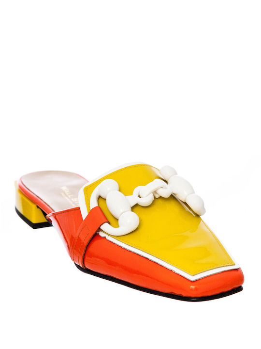 Wall Street Heel Leather Mules Yellow