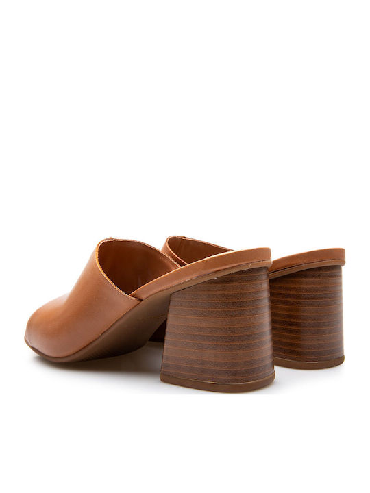 Siara65 Band Mules with Chunky Low Heel in Tabac Brown Color