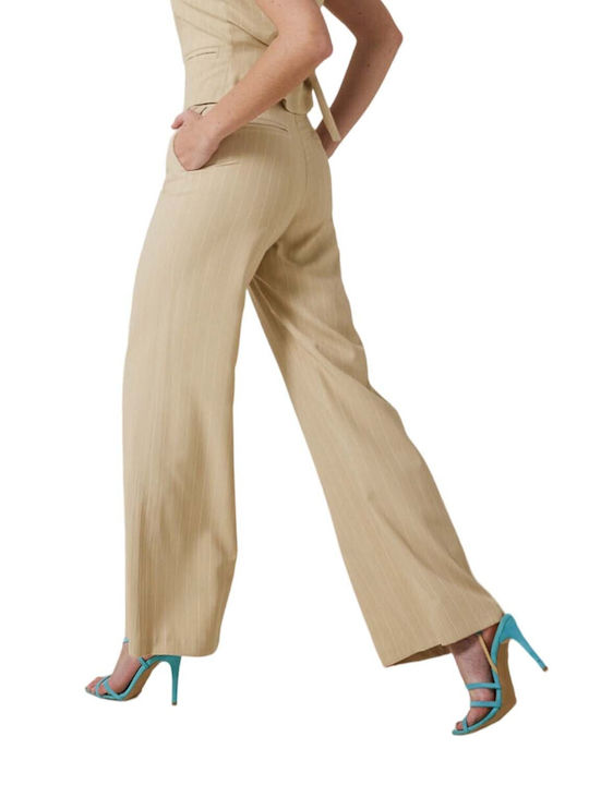 Enzzo Women's Fabric Trousers Beige