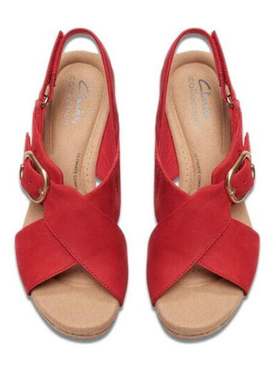 Clarks Women's Leather Platform Shoes Red