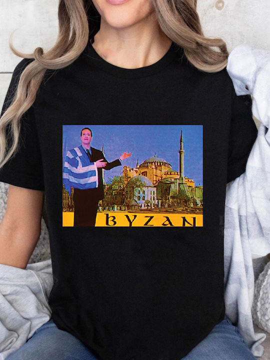 Fruit of the Loom Βυζάν Κωνσταντίνου Και Ελένης Original T-shirt Μαύρο Βαμβακερό