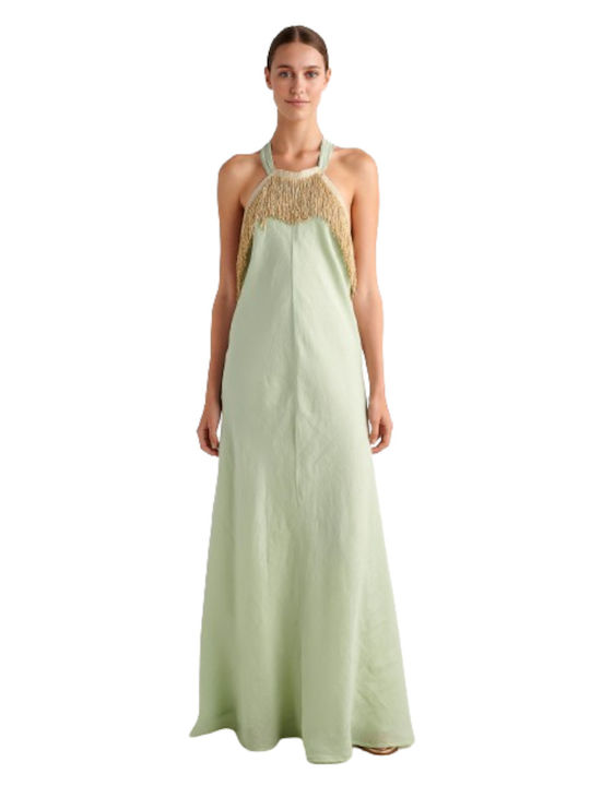 August Maxi Kleid für Hochzeit / Taufe Offener Rücken Pistachio